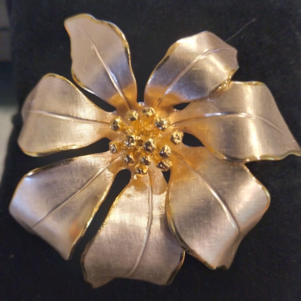 Vintage Signed Cerrito Brooch Rose Gold Tone Poinsettia Christmas